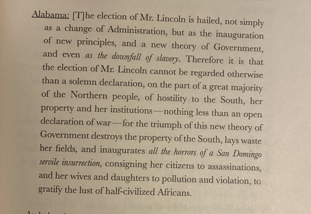 ASPertierra's tweet photo. The Haitian Revolution held such sway over the imaginations of southern planters that six decades later, when Alabama seceded from the union at the beginning of the civil war, they go out of their way at to talk about “all the horrors of a San Domingo servile insurrection” https://t.co/IG2nSLge1b
