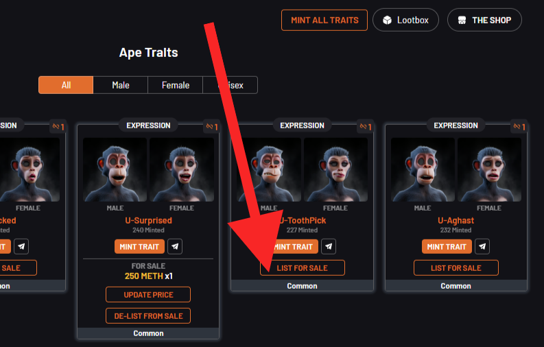 xpickr's tweet image. New feature live! 

You can now list your traits to sell and find traits to buy directly from other community members @BullsApesProj 

List to sell: From MyCollection in the Ape Traits tab.

Buy: From Traitranks in the Ape Traits tab, after activating &quot;Buy now&quot; button.

#BAPTech