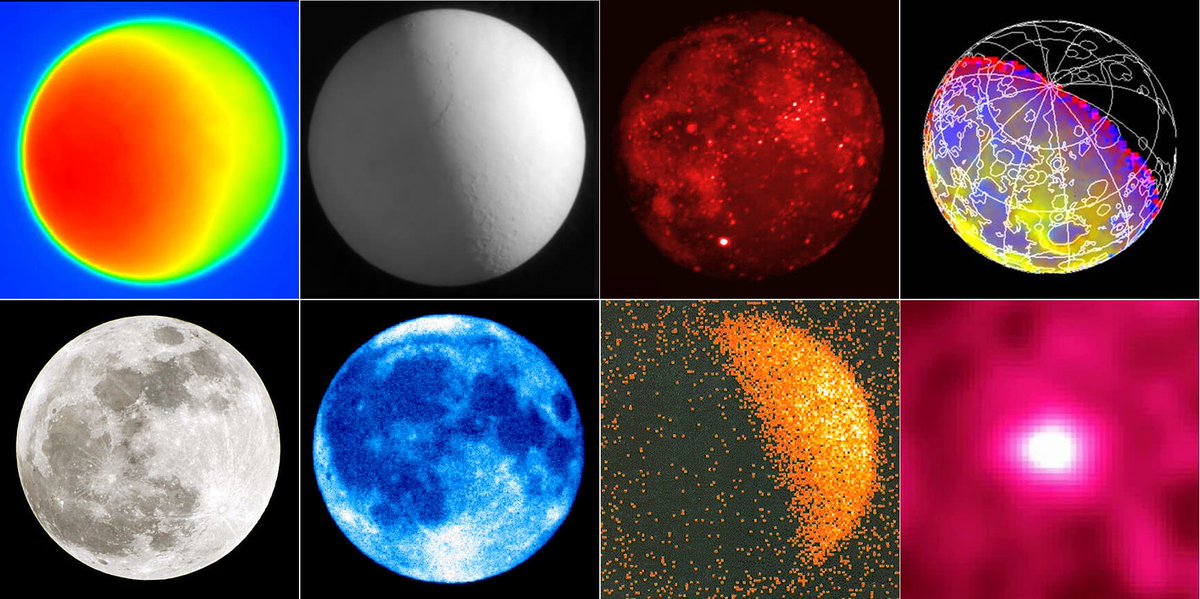 TeraKen0510's tweet photo. いろいろな波長でみた月🌕　いいね！🥰

【上段】電波、サブミリ、中間赤外線、近赤外線
【下段】可視光、紫外線、X線、ガンマ線

https://t.co/6qWjj4c9uN https://t.co/UsY8qHyjEA
