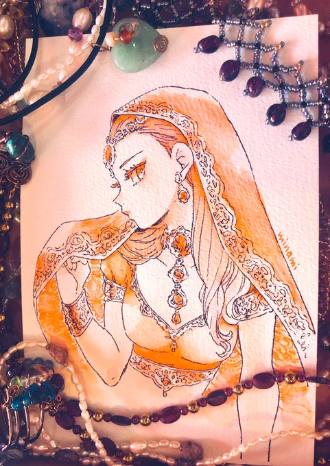 誰もいないのをいい事に色塗りして店に置いてある母の作品で飾らせてもらった #アナログイラスト