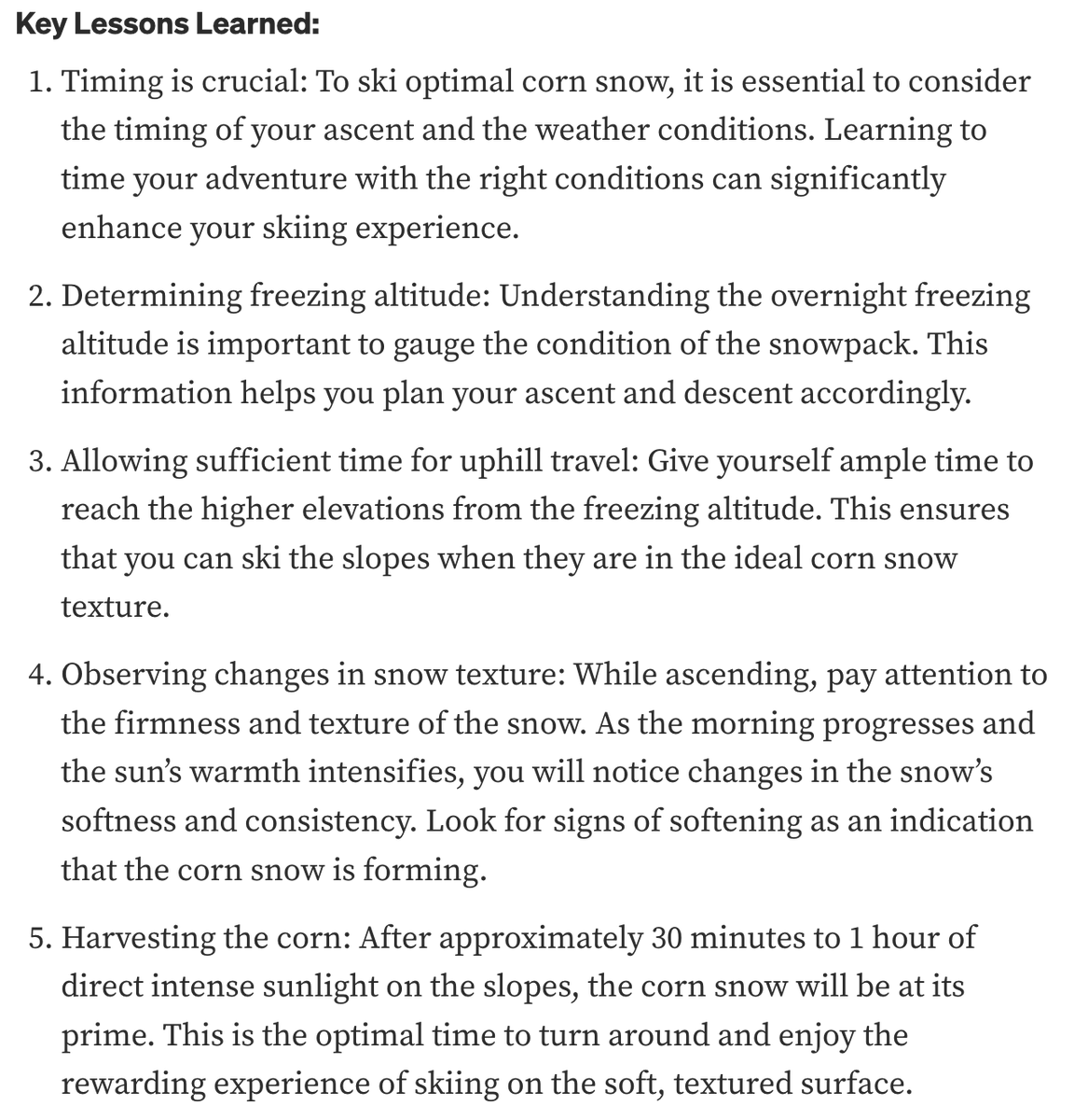 read_cdjones's tweet photo. Key Lessons learned to ski perfect #cornsnow
1. Timing is crucial
2. Determine freezing altitude
3. Allow sufficient time for uphill travel
4. Observe changes in snow texture
5. Harvest your #cornsnow
Like what you read? Throw me like and give me a follow on Medium https://t.co/DhV31UBaum