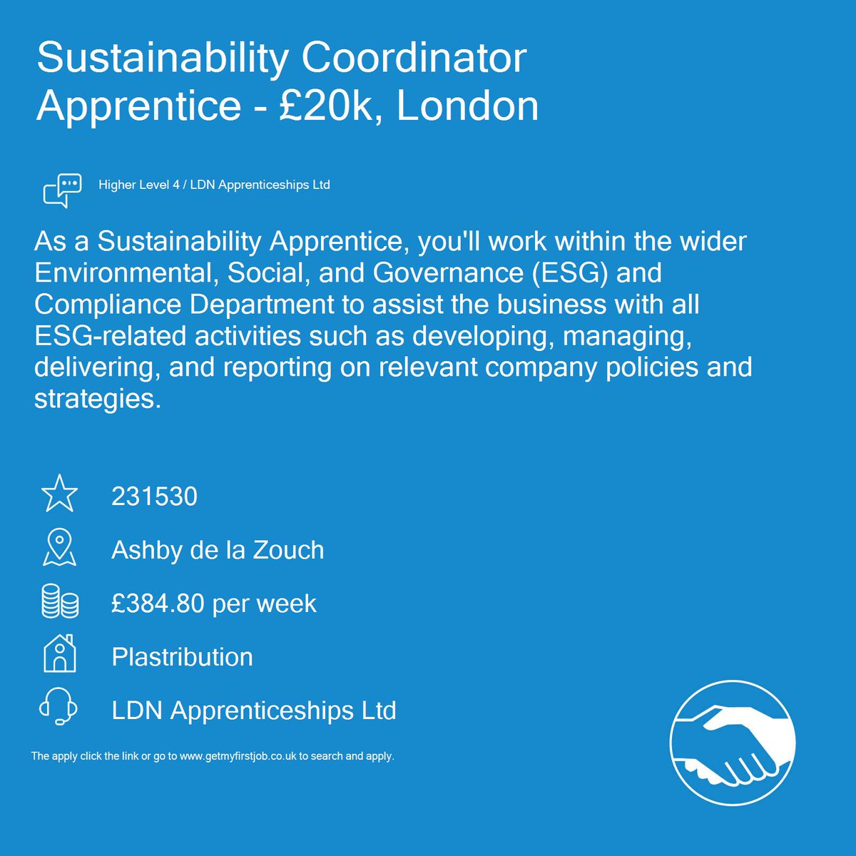 Get into #EnvironmentalSciences as a Sustainability Coordinator #apprentice - £20k, London in #AshbydelaZouch @GetMyFirstJob #LDNApprenticeshipsLtd #Plastribution 👉 getmyfirstjob.co.uk/search/details…£20k,-london