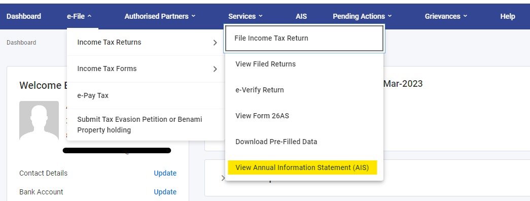 Now AIS can be viewed through 2 way
1:Through separate tab “AIS”
2:Through e-File>Income Tax Returns>View AIS

#AIS #incometax #incometaxreturn #taxupdates