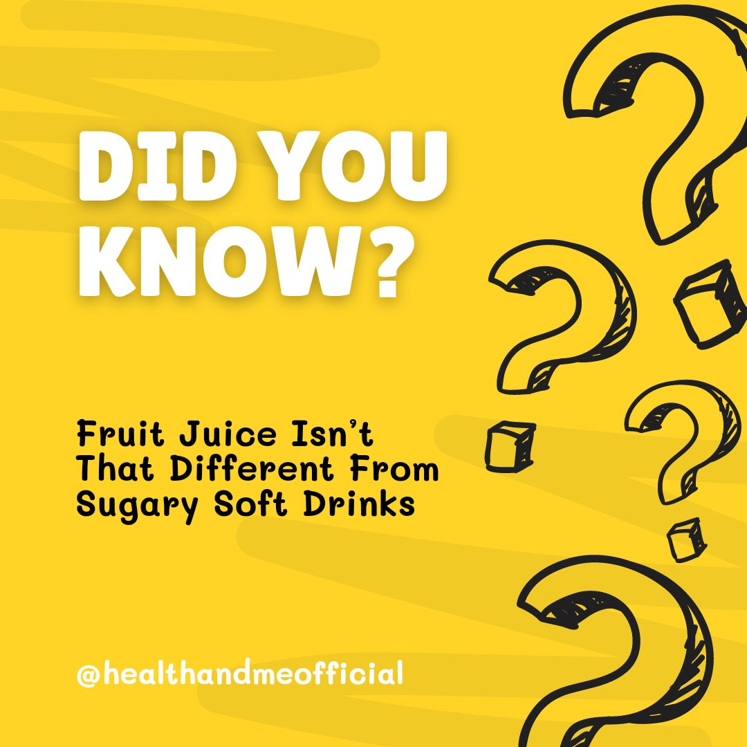 Did You Know?

Fruit juice isn't that different from sugary soft drinks.

To know more check instagram.com/p/CtxyGGeI10b/…

#didyouknow #DYK #healthfacts #fruitjuice #sugar #healthandme #healthandmeofficial #twitter