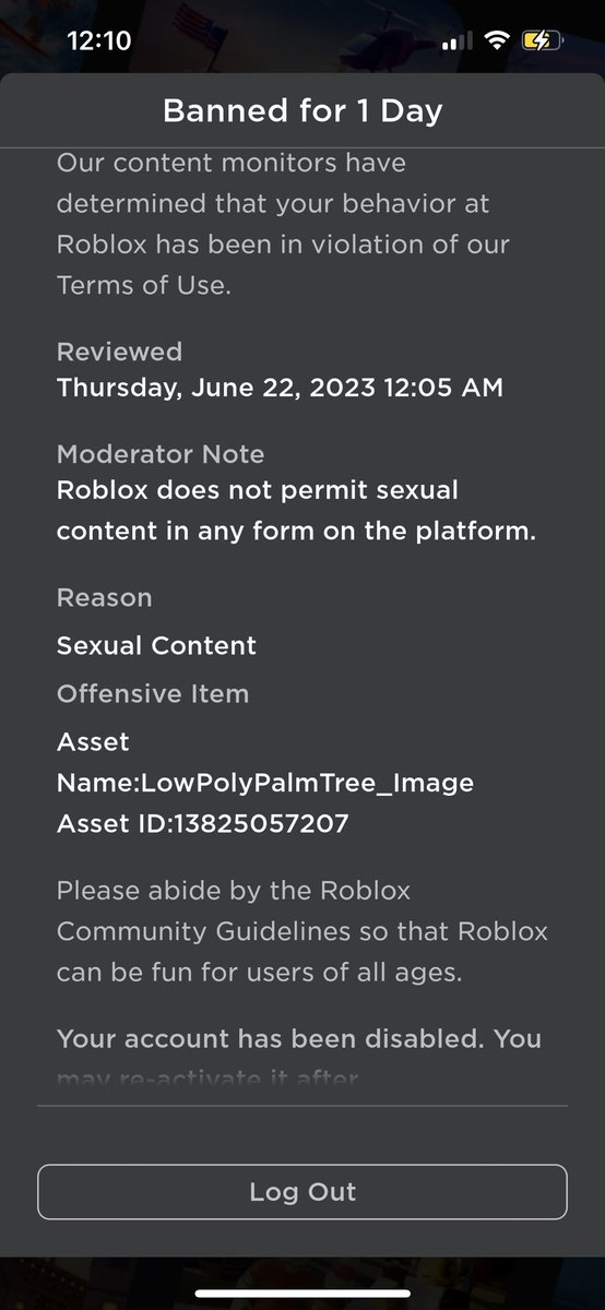 NorthiePR's tweet photo. WTF DOES A PALM TREE MODEL HAVE TO DO WITH SEXUAL CONTENT WTF??
#roblox #bannedfornoreason #palmtree #sexualcontent https://t.co/jJTG8u3WZr