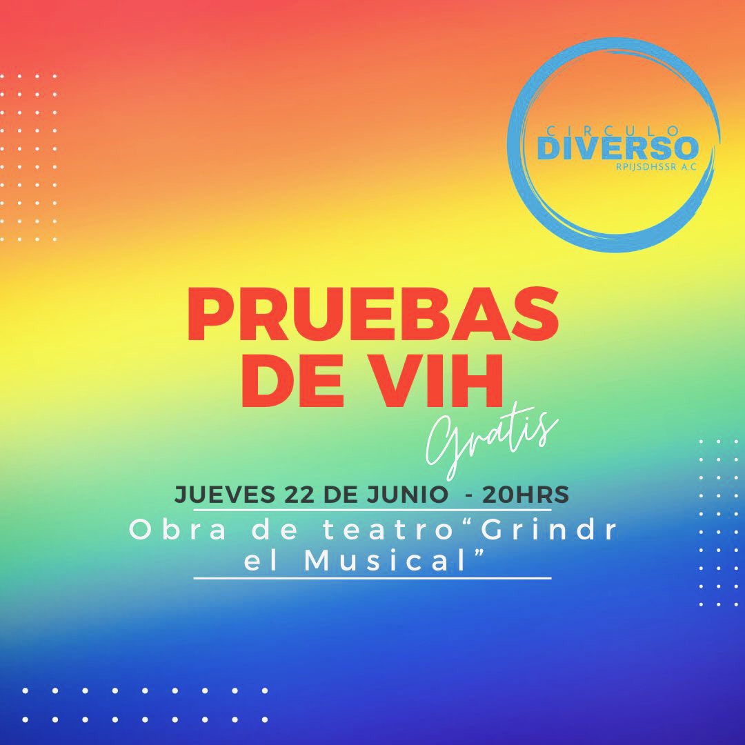 ⚠️Mañana @circulolgbttti estará de 8 a 9 p.m. en @GrinderMexico, aplicamdo pruebas de VIH gratuitas, condones y lubricantes. 
¡VEN AL 🎭 TEATRO🎭🏳️‍🌈!
#HazteLaPruebadeVIH 🩸👈🏽