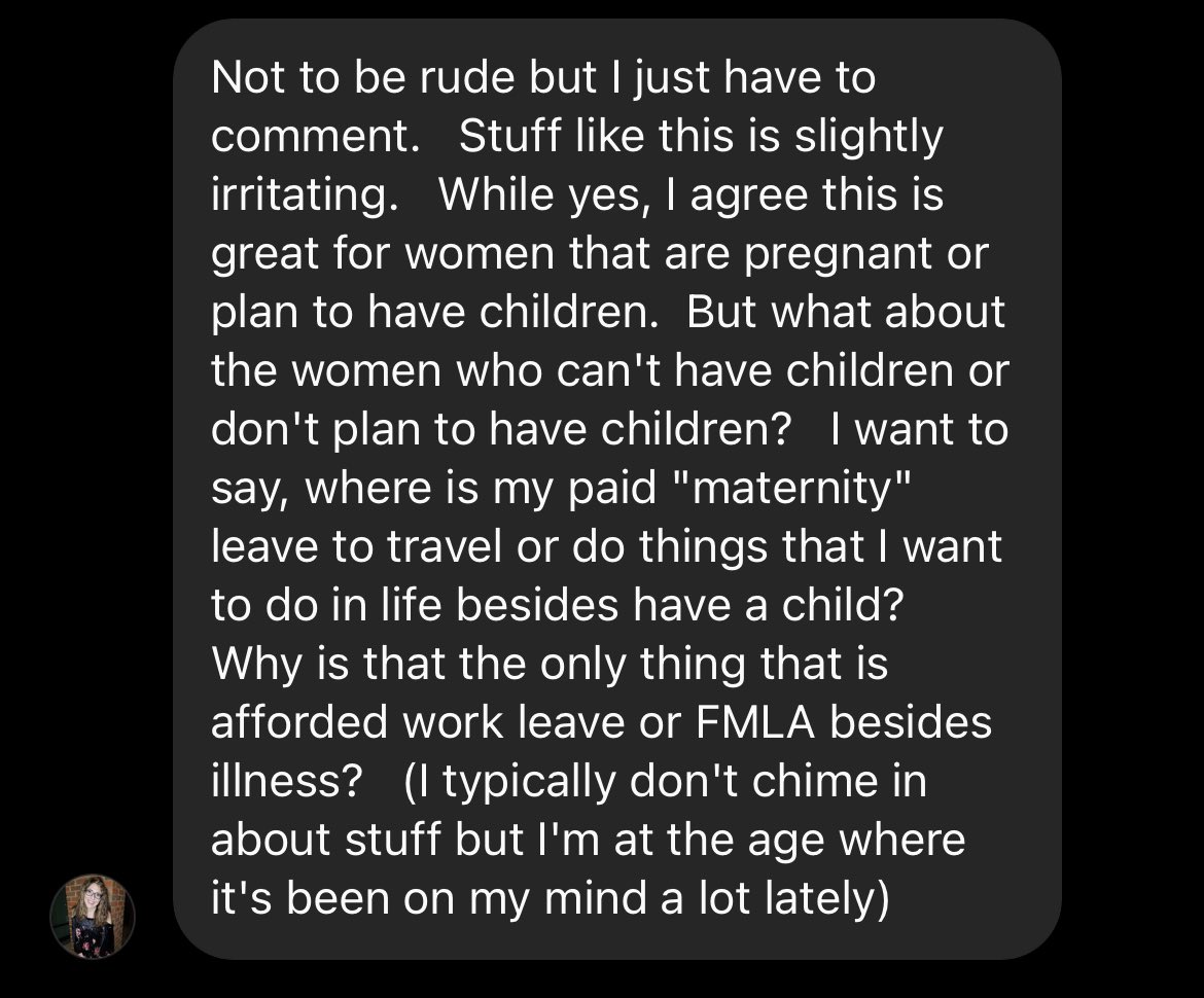 I shared this thread on Instagram stories and someone replied with this

Absolutely the f*ck not. I am NOT a safe person to rant about maternity protections to, what is wrong with you!!!!