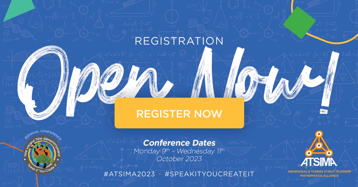 ATSIMA 2023 Conference 
REGISTRATION NOW OPEN
atsima.com/atsima-confere…
This is an event not to be missed!
#education #maths #culture #aboriginaleducation #mathematics #stem #mathematicseducation #stemeducation #speakit2023 #allaccommodationbookedbyatsima #speakityoucreateit