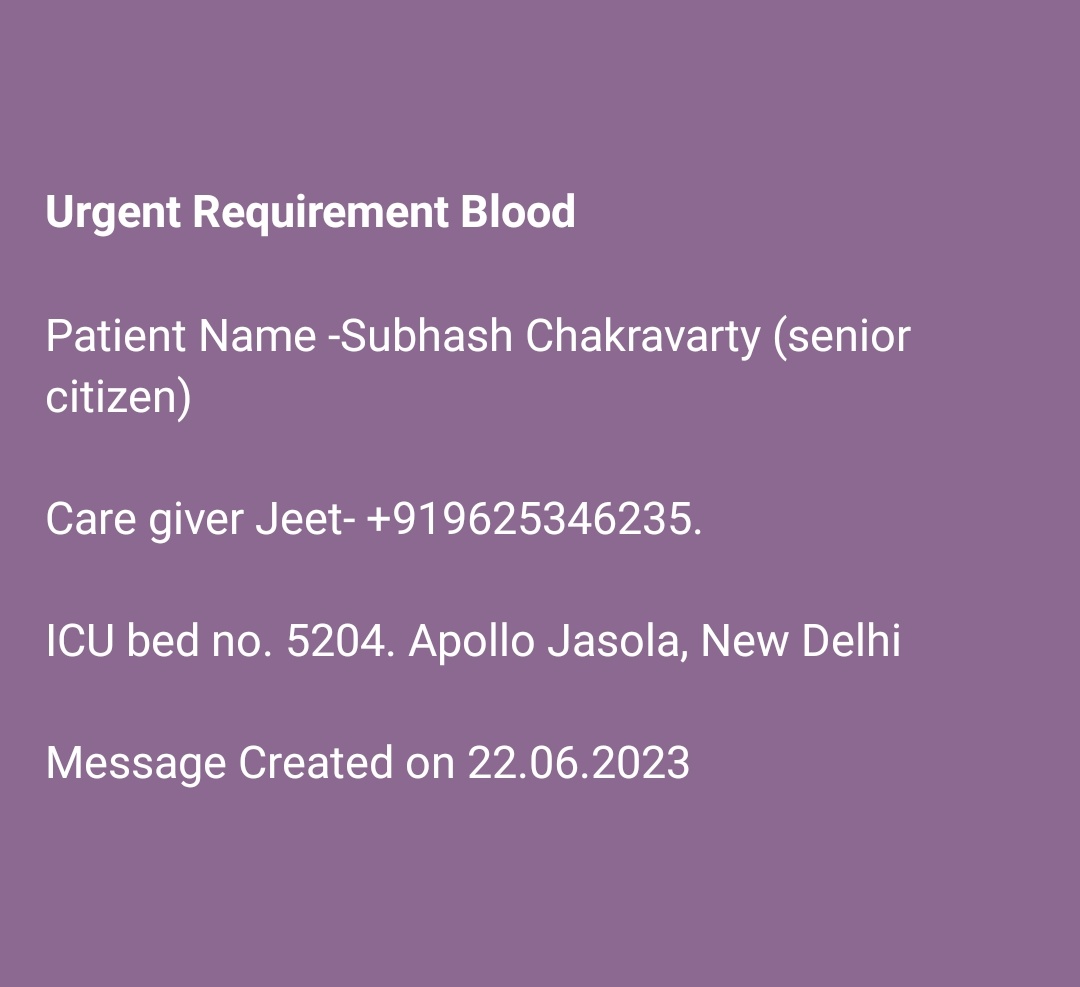 Please help me spread the message.

#blooddonation #urgent #delhi #blooddonor #blooddonors