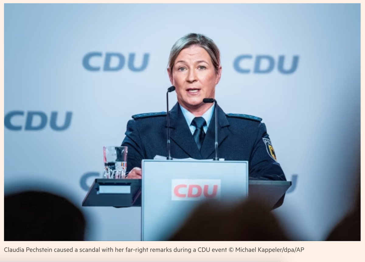 Yeah what you are seeing is real. Right-wing policewoman Claudia Pechstein at CDU meeting ...
ft.com/content/c396be…