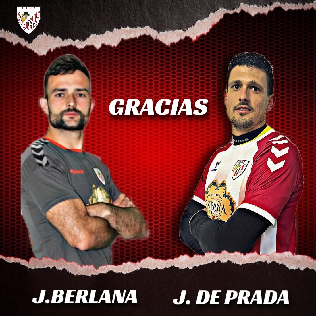 ❌ BAJAS ❌
#Buenosdias familia, lamentamos comunicar la no continuidad de dos piezas importantes de la pasada temporada, grandes personas e increíbles profesionales, GRACIAS por defender este escudo a muerte !!
Esta será vuestra casa siempre!!!

<a href="/juanolas13/">Juan Berlana</a>
<a href="/JorgeDePrada6/">Jorge De Prada</a>