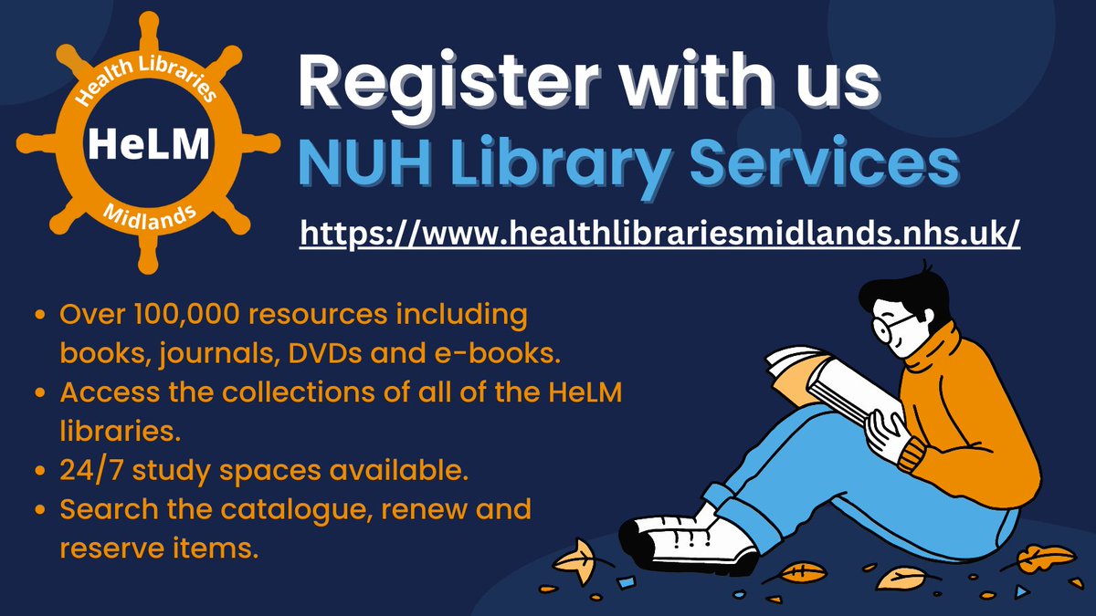 NUH Library Services (@nuhlibrary) on Twitter photo NUH Library Services is part of HeLM: a health library consortium which allows staff to access resources from a number of libraries in the East Midlands. NUH staff can register at healthlibrariesmidlands.nhs.uk or e-mail library@nuh.nhs.uk for more details. NUH Library Services is part of HeLM: a health library consortium which allows staff to access resources from a number of libraries in the East Midlands. NUH staff can register at healthlibrariesmidlands.nhs.uk or e-mail library@nuh.nhs.uk for more details.