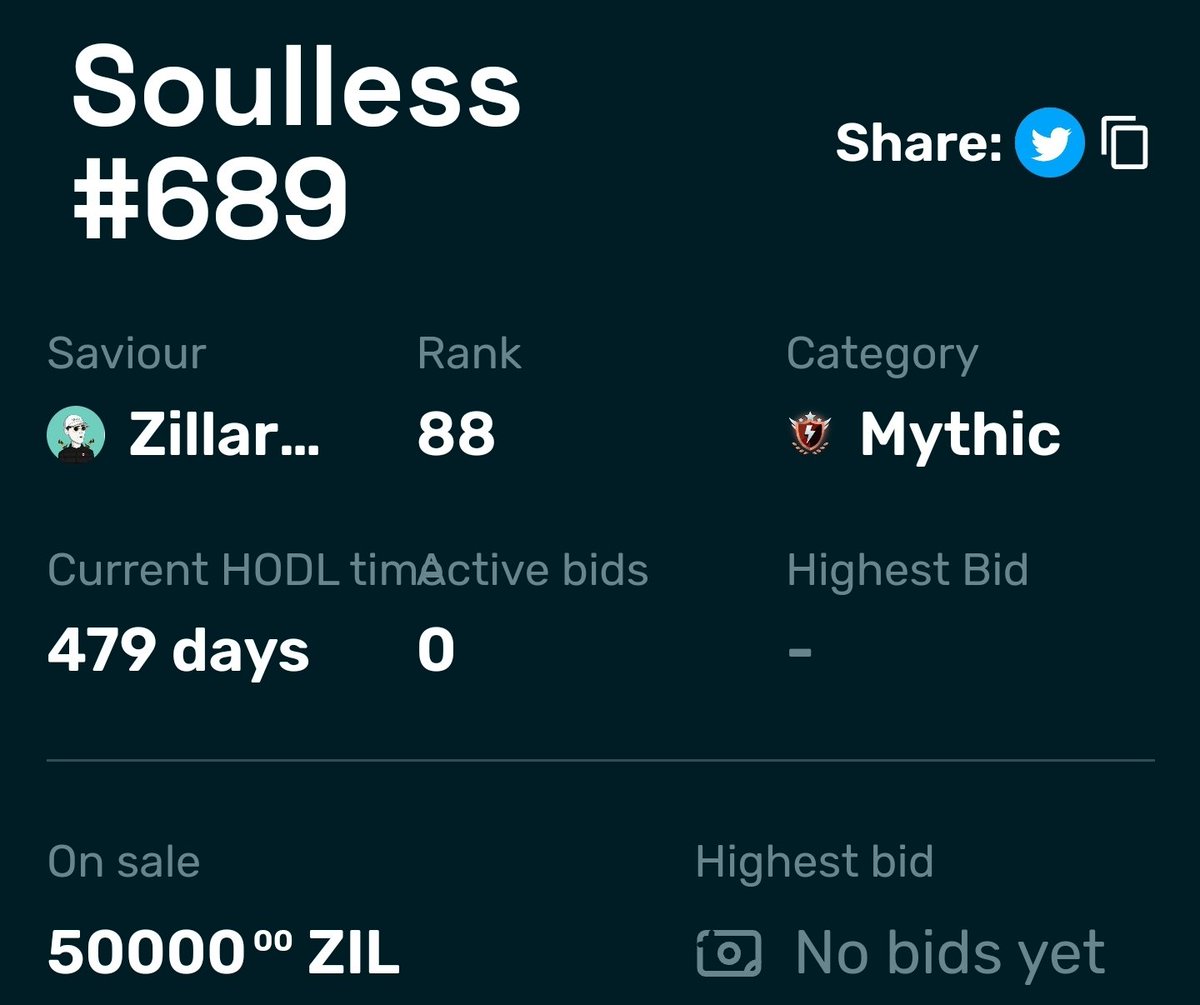 DerekZilLander's tweet photo. #soulless chapter 1 Mythic for sale. Mythics have a collection of more rare features that give you an advantage in game. Higher chance of people wanting to rent mythics and make some income just owning them. Grab it while the price is good #zilliqa #zil
https://t.co/6o38CL6v2U https://t.co/MdJGClRskU