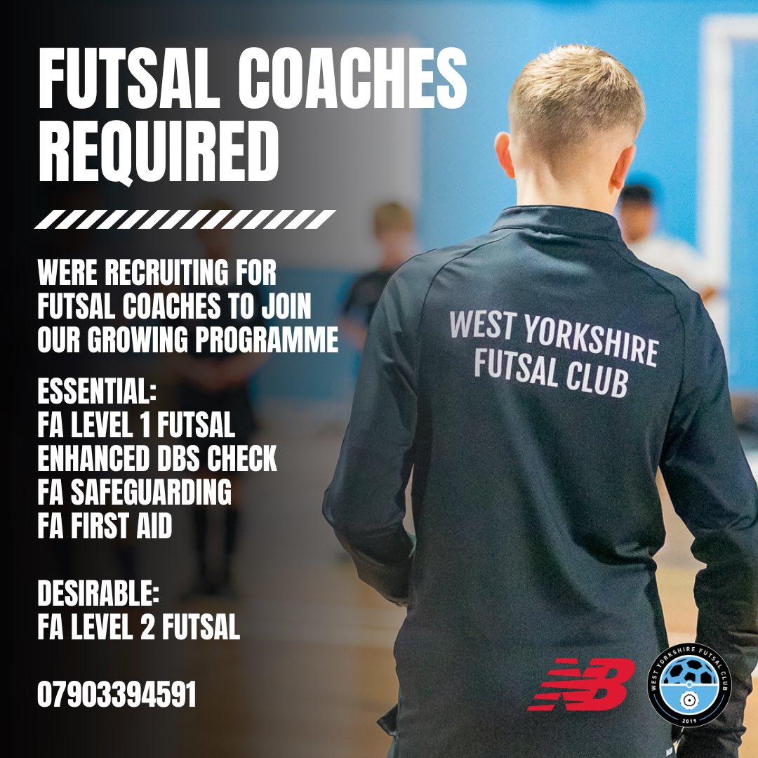 Futsal Coaches Required🚨 We’re recruiting for futsal coaches to join our growing programme. An exciting opportunity for an enthusiastic coach to be involved for the new season. If you’re interested please get in touch for more information📲