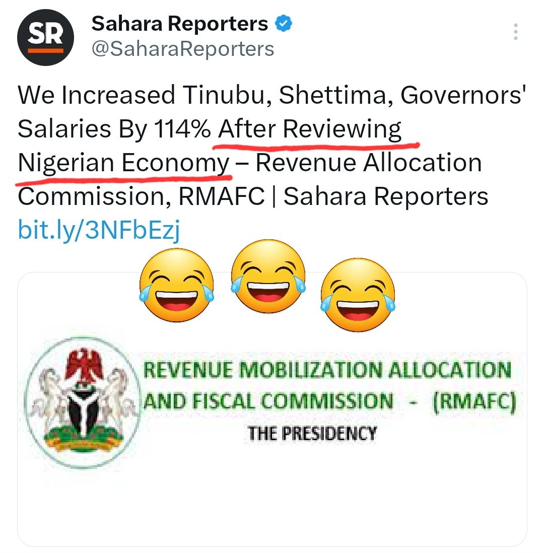 Renewed Salary for Tinubu, Shettima & Governors & Other Politicians.

Renewed Shege for Nigerians.

🤣🤣🤣🤣🤣🤣🤣
Just dey play!

I for like unblock some of these Batidiots wey I block before o 🤔. I wan ask them something. But no time.

#AllEyesOnTheJudiciary 
#INECIsCorrupt