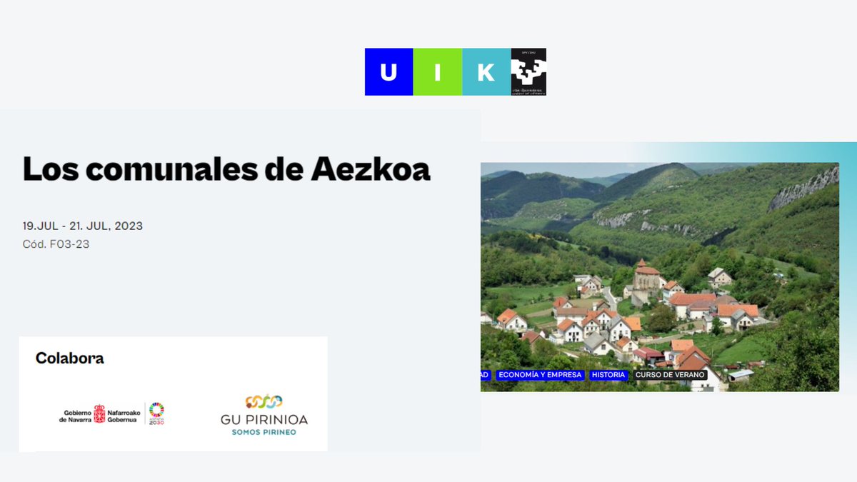 IntiaSa's tweet image. Abierta la matrícula para el curso de verano de @uik_eus con Paola Eguinoa e Itziar Hualde, técnicas de #INTIA, como ponentes:

➡uik.eus/es/curso/comun…

📅19-21 julio 

Conocimientos sobre gestión de #comunales de #Aezkoa, propuestas de mantenimiento y mejora. @gupirinioa