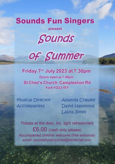 We are having fun rehearsing for our summer concert on 7th July, see poster for details, hope you can join us for a summer evening of music.