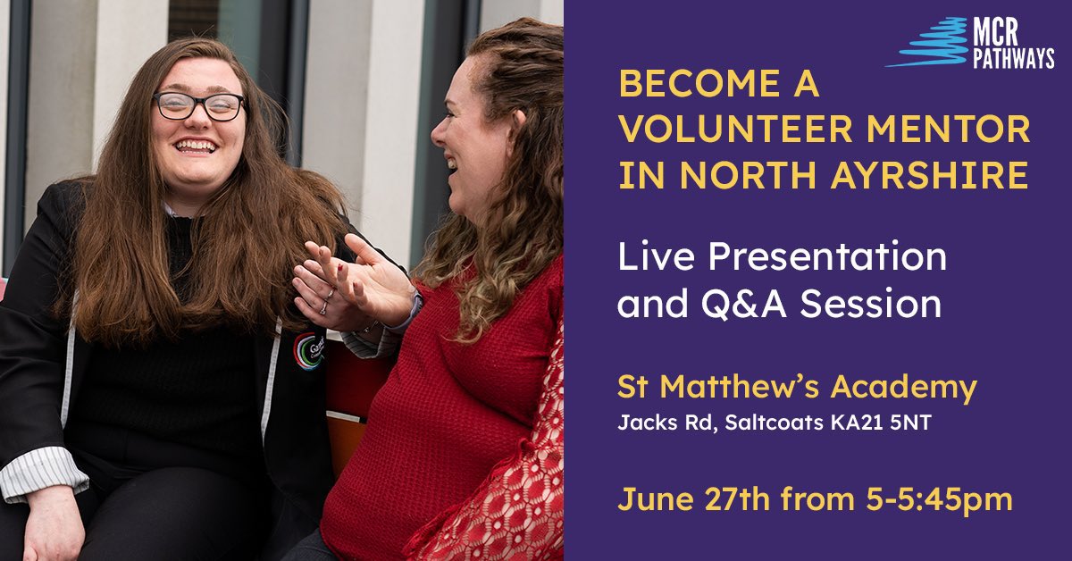 We are keen to recruit more mentors across North Ayrshire to help us continue to support as many young people as possible. If this is something you’re interested in, pop along to our upcoming information session to find out more about <a href="/mcrpathways/">MCR Pathways</a>.