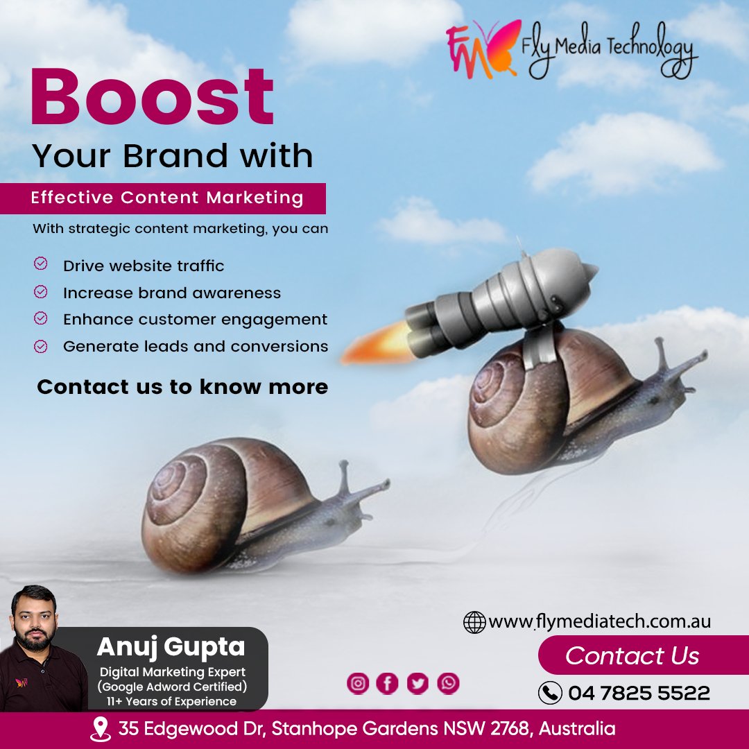 Boost Your Brand with Effective Content Marketing Drive website traffic Increase brand awareness Enhance customer engagement Generate leads and conversions #flymediatech #boostyourbrand #effectivecontent #contentmarketing #strategiccontent #drivewebsitetraffic #australia