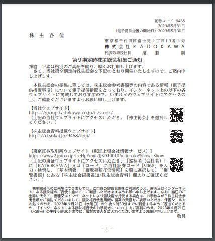 Q 今年から非常に薄い株主総会招集通知が送られてくるようになった