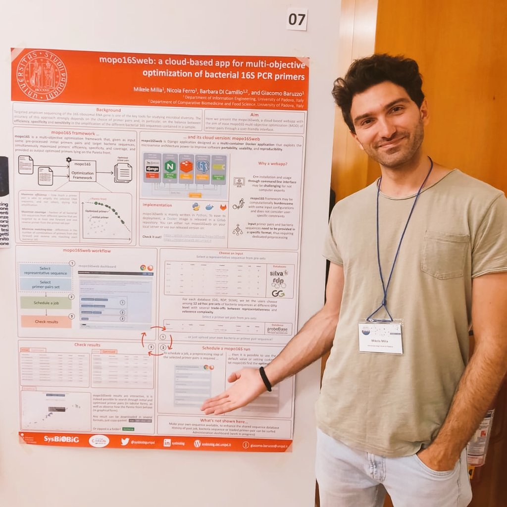 Stay tuned, right now on poster #7 our Ph.D. <a href="/mikele_milia/">Mikele Milia</a> is giving insight on #mopo16Sweb a cloud-based application for optimizing bacterial 16S PCR primers.

#BITS23 #Bioinformatics #webapp