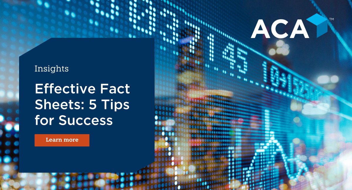 Fact sheets provide an overview of a fund's objective, risks, performance, and management. Read our 5️⃣ tips to create an effective #factsheet, outside of what is required from regulators here: hubs.ly/Q01Ty7h60

#MutualFunds #MarketingMaterials #ACAInsights