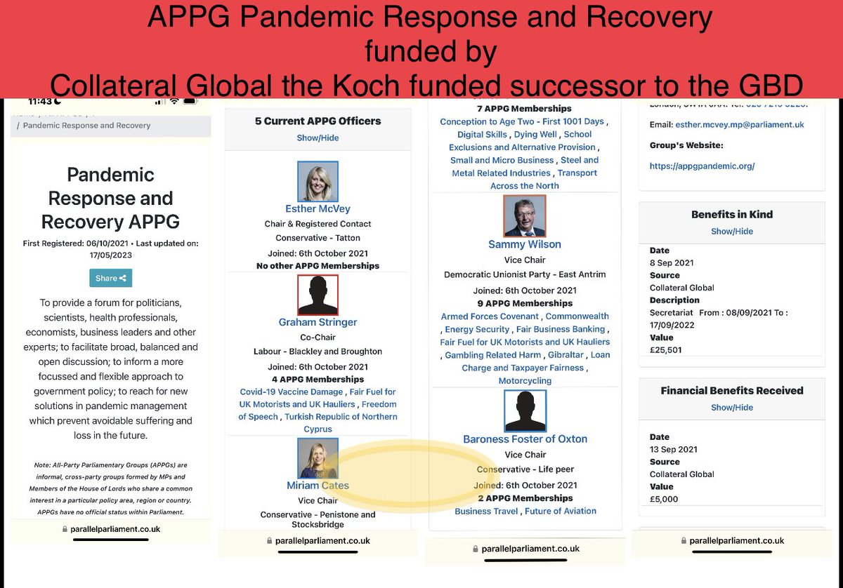 @MC_00_ @SusanChubb1 @BylineTimes Koch funded GBD
-turned into Collateral Global
are fully funding APPG on Pandeminc response & recovery

 -Sunetra Gupta & Carl Henneghan of Centre for Evidence Based Medicine at Oxford Uni
-guilty of covid disinformation killing over a hundred thousand in UK & disabled 2 million!