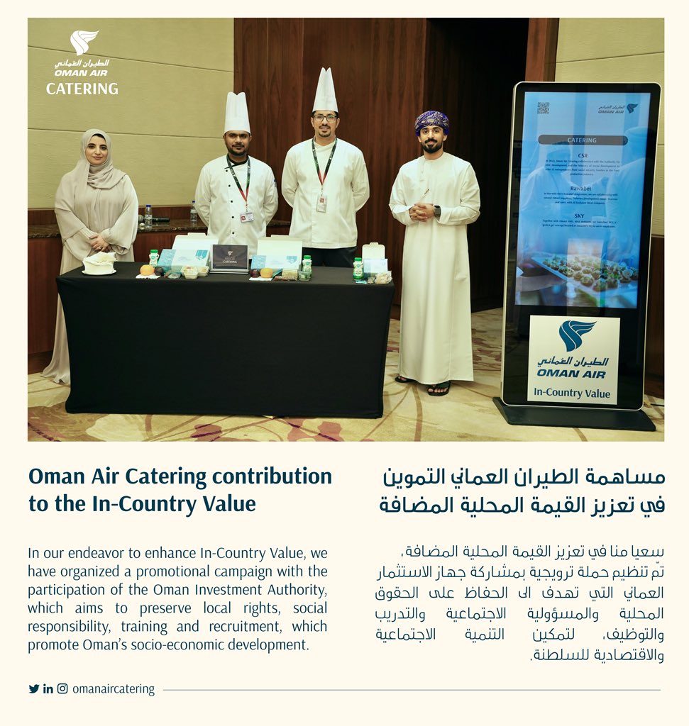 مساهمة الطيران العماني التموين في تعزيز القيمة المحلية المضافة 

Oman Air Catering contribution to the In-Country Value