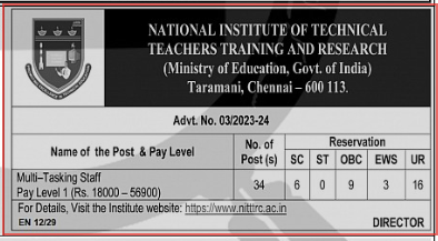 Employ_News's tweet photo. 📢🌟🧑💼✨
National Institute of Technical Teachers Training and Research, Taramani, Chennai is recruiting for 34 Multi Tasking Staff (MTS) positions! 📋🖊️
Apply now!🔗 #JobOpportunity #Recruitment #MultiTaskingStaff #NITTTRChennai #MTSJobs #EmploymentNews https://t.co/fuTIIkLgjj