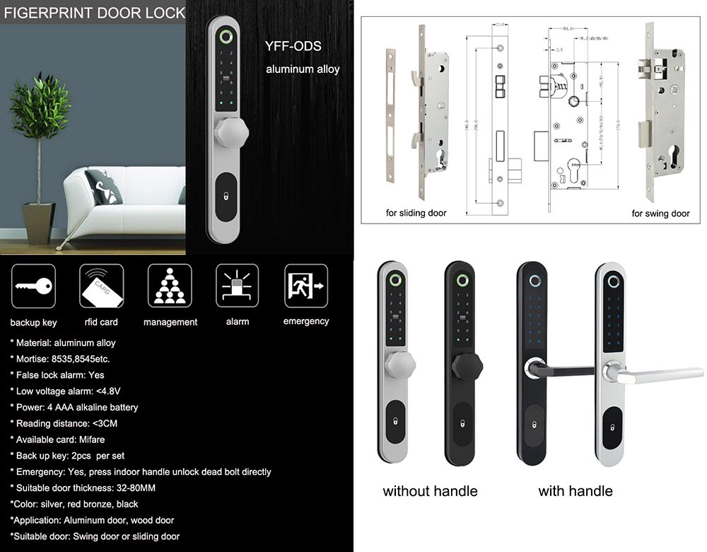 Euro mortise Bluetooth door lock Mortise: 8535,8545,8525 etc
Unlock: Fingerprint+ Password+ Card+ key+ Tuya Bluetooth+ Wi-Fi (need gateway)
Model YFF-ODS
#smartlock #digitallock #electroniclock #fingerprintlock #bluetoothlock #passcodelock #smartdoorlock #digitaldoorlock #tuyaapp