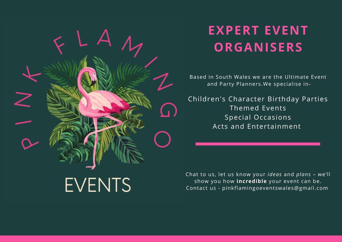 deanverbeeck's tweet photo. We are excited to launch ‘Pink Flamingo Events’! 

Based in South Wales, we are the Ultimate Event and Party Planners.

Have an event you would like us to support you with? Get in touch today pinkflamingoeventswales@gmail.com https://t.co/DdvPOTI94p