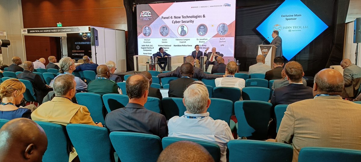 PnyxLtd's tweet image. #ASEC2023 Day 2 Conf Chair Amb. William Awinador-Kanyirige @AUC_PAPS opens with Brig Gen Paul Kahuria Njema @EASF4Peace Director. Panel 4 #technology #cybersecurity Chaired by Jadin Tech, LLC with Ackim Sanuka #Malawi NISS, Jon Brame @ArmyResearchLab &amp;amp; Butch Zachrel LP3 #AI #PPPs