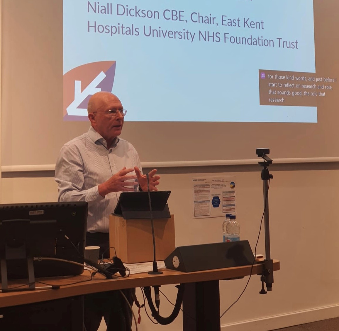 Niall Dickson CBE, Chair at <a href="/EKHUFT/">East Kent Hospitals</a> brings his wealth of knowledge to #arckssresearchweek2023 in-person symposium this morning discussing the prospects of the NHS as it marks its 7⃣5⃣th birthday 🏥