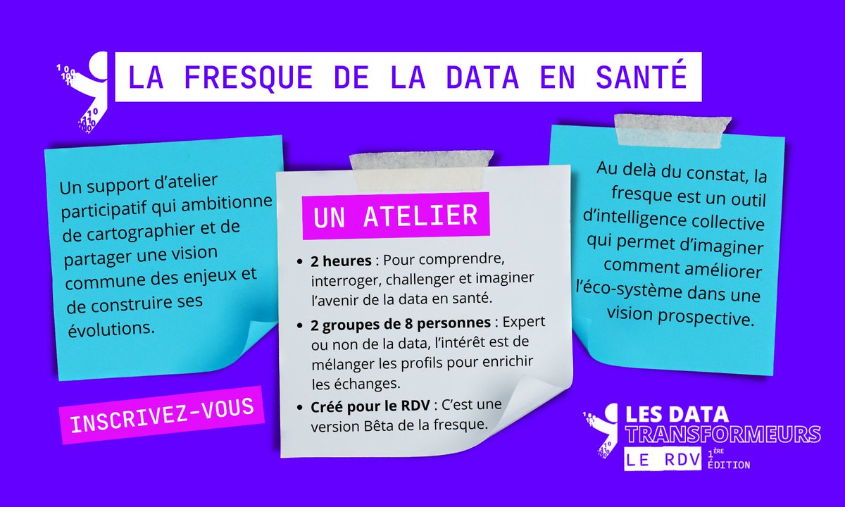 🔎Zoom sur la fresque de la data en santé !
Rejoignez l’atelier lors du rendez-vous des Datatransformeurs, le 7 juillet en vous inscrivant juste ici : site.evenium.net/4wx3ckr2/regis…
