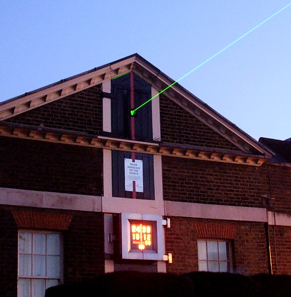 Laser projected from the observatory marking the Prime Meridian line