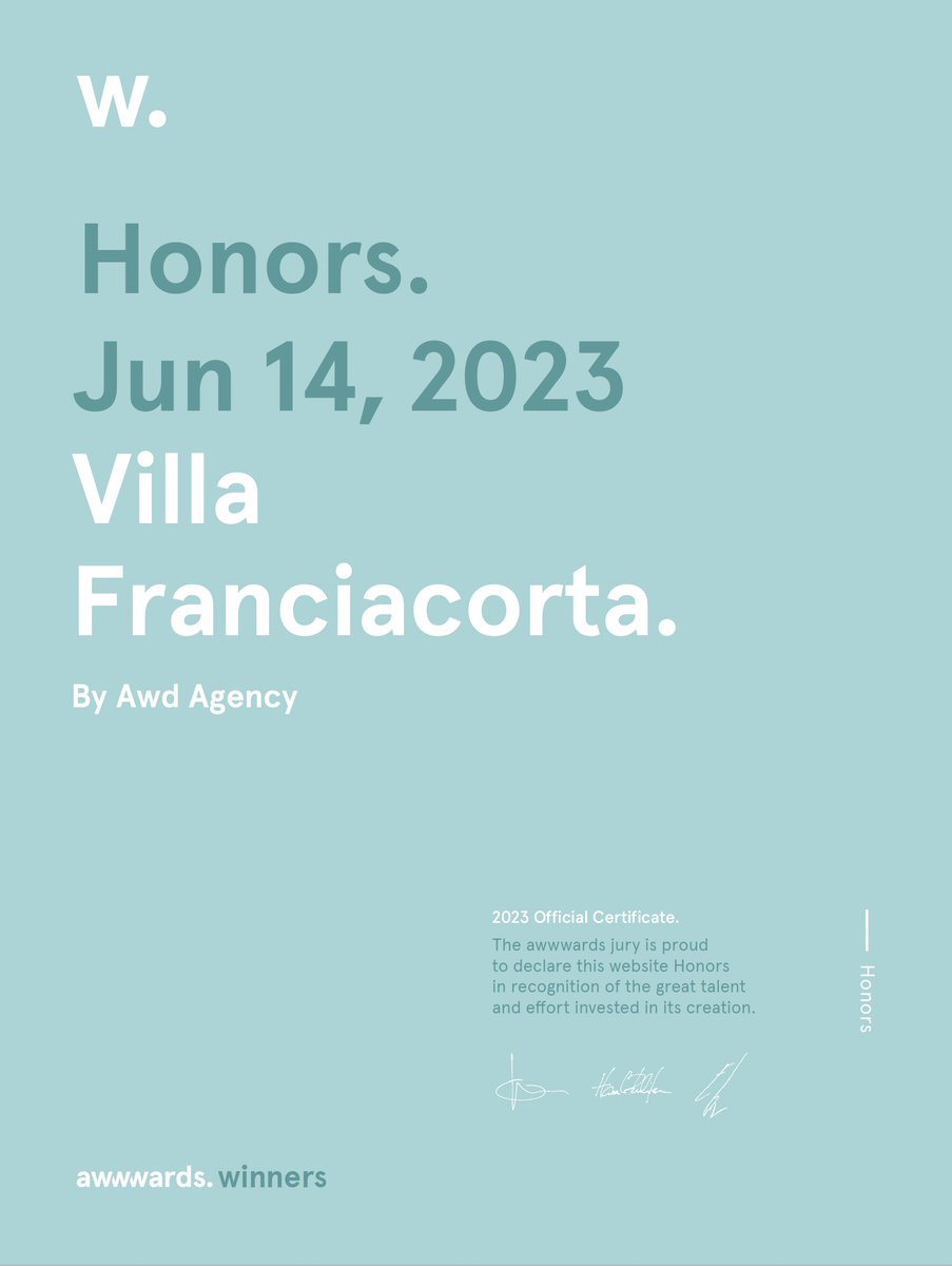 🏆 Villa Franciacorta Honors on @awwwards