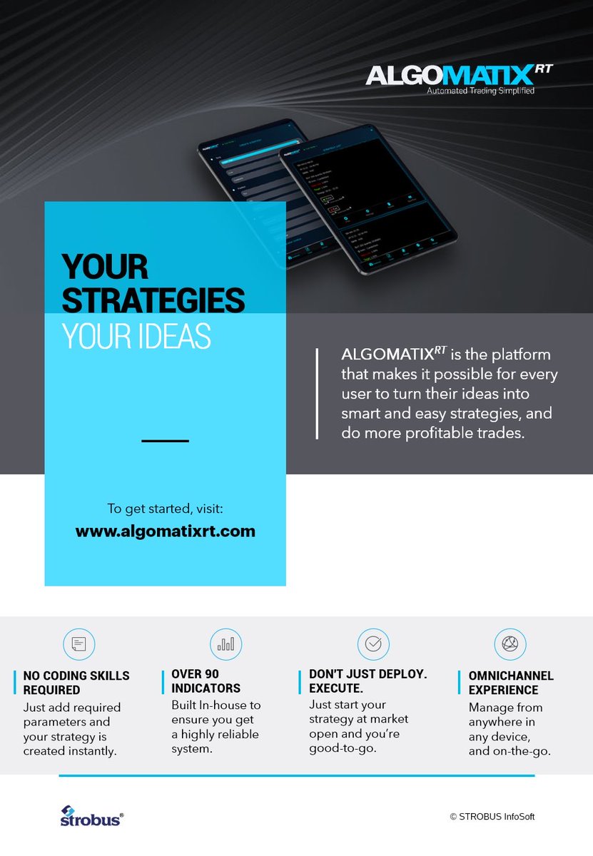 Your Strategies. Your Ideas.
Create it in ⁦AlgoMatixRT⁩.

#AlgoStrategies #AlgoTrading #AutomatedTrading #BackTesting #TradingStrategies #RetailTrading #StockTrading #CapitalMarkets #AIML #DataAnalytics #SmartTrading #EquitiesTrading #Equities #Derivatives #ETF #StockMarket