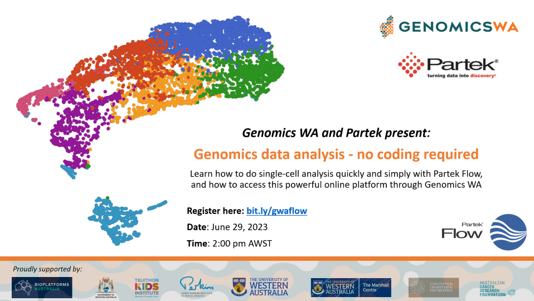 Learn single-cell bioinformatics analysis without writing a single line of code with @Partek_Inc and @genomics_wa. Register for an online webinar on 29thJune 2pm AWST here bit.ly/gwaflow @Partek_Inc @illumina @10xGenomics @mscienceaustnz #Bioinformatics #SingleCell