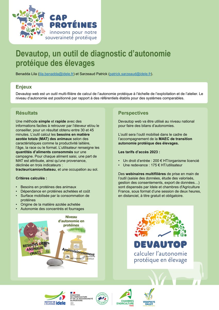 CapProteines's tweet photo. Devautop web est un outil multi-filière de calcul de l'autonomie protéique à l'échelle de l'exploitation et de l'atelier ⚖️🐄🐂🐐🐑
👉🏼 Poster sur https://t.co/RwWCsRUyTi
👉🏼 et https://t.co/HLO0EZsQ4F
👋🏼 #Devautop @InstitutElevage @VEGEPOLYSVALLEY @ChambagriFrance https://t.co/PMbWBLDTgG
