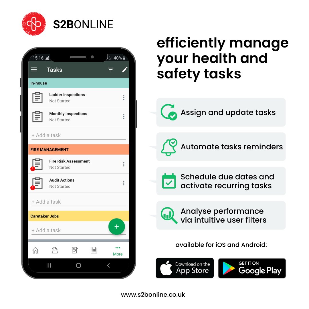 <a href="/s2b_online/">S2BOnline</a> helps you record your #healthandsafety actions and build an evidence base which is easily accessible should you need to prove your proactive risk management.

➡️ Sign up for a free (no obligation) trial today on s2bonline.co.uk