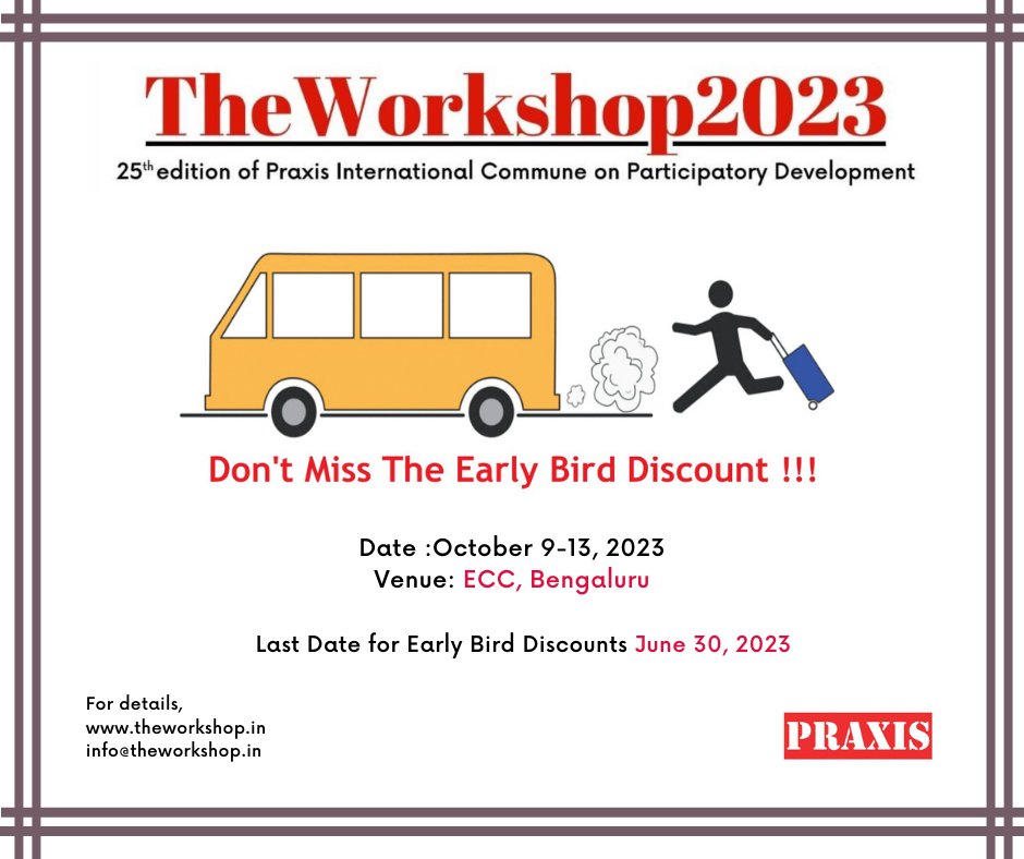 Hurry, the clock is ticking! Register today to avail of our time sensitive early bird #discount for #TheWorkshop2023. Don't wait, apply now theworkshop.in/about-1 #participatorydevelopment #PRA #PME #workshop #participatorydesign #developmentsector #communityled #inclusive