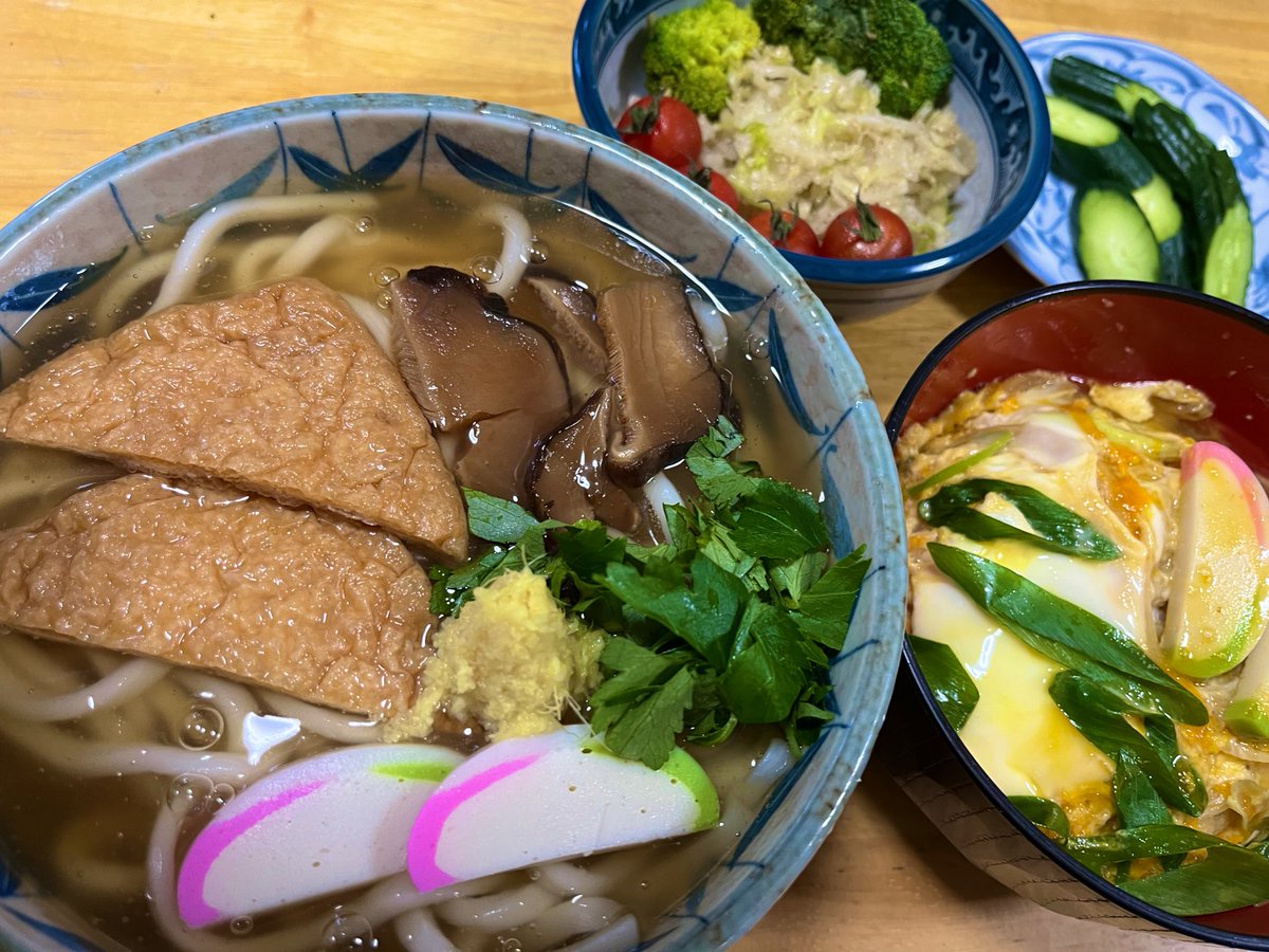 Traditional food お献立 のっぺいうどん ミニ玉子丼 野菜小鉢 胡瓜糠漬