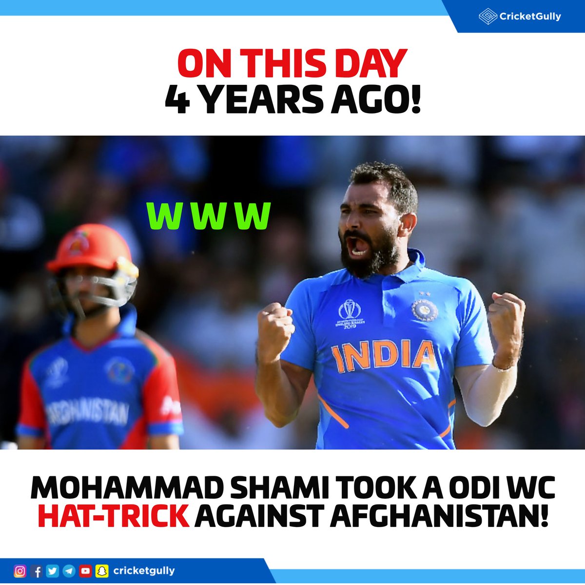 #OnThisDay in 2019, Mohammed Shami became only the second Indian cricketer to take an ODI World Cup hat-trick ! 

#MohammadShami #India #cwc19