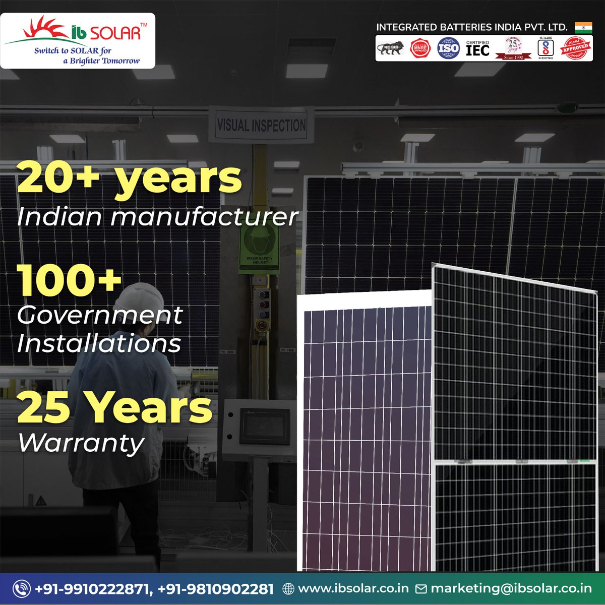 Pick the leader of solar industry with IB Solar 
.
.
Visit: ibsolar.co.in
Or call us at +919910222871, 9810902281

#solarenergy #panel #sustainableenergy #solarindia 
#solarpanel #ibsolar #indianmanufacturer