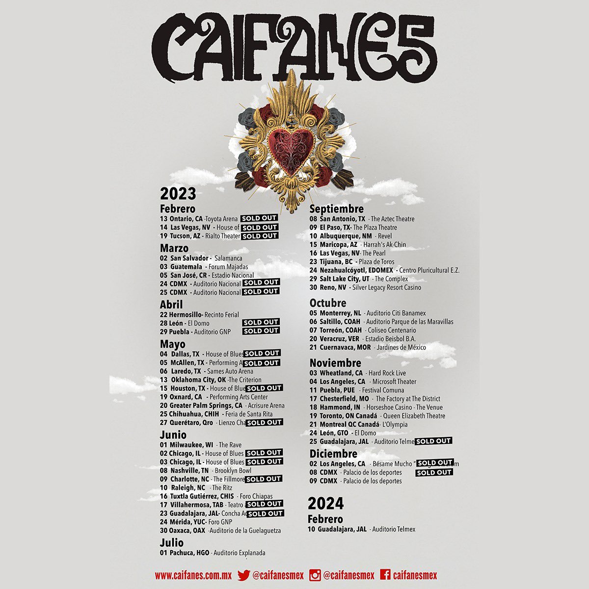 #Caifanes #Pachuca #Cuernavaca #Neza #Puebla #Mérida #Oaxaca #Montreal #Tijuana #Maricopa #LasVegas #ElPaso #SanAntonio #Albuquerque #Guadalajara #Chihuahua #Querétaro #CDMX #Toronto #SaltLakeCity #Reno #Monterrey #Saltillo #Torreón #Veracruz #Wheatland #Puebla #Chesterfield…