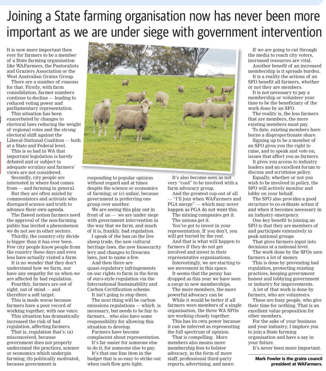 Well penned <a href="/mdfowler100/">Mark Fowler</a> 📝

In my opinion, it’s not until “all the issues come at once” the true value of representation is seen. 

#agchatoz #advocacy #opinion #yourvoice