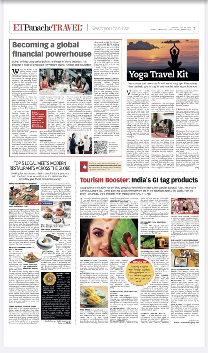 Travel consciously: Pick an awesome print edition <a href="/ETPanacheTravel/">ET Panache Travel</a> (free with The Economic Times) today on June 22 in Mumbai, Delhi, Bengaluru, Chennai and Ahmedabad. Check out online updates too. 
#tourism #media #YogaDay #Dubai #AlUla #India 
<a href="/DXBMediaOffice/">Dubai Media Office</a> <a href="/ExperienceAlUla/">Experience AlUla</a>