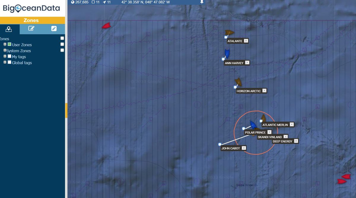Our up to date positioning shows all the main vessels in the area.
#Atalante #PolarPrince #Titan #OceanGateSub #OceanGateTitan #OceanGateExpeditions #vesseltracking