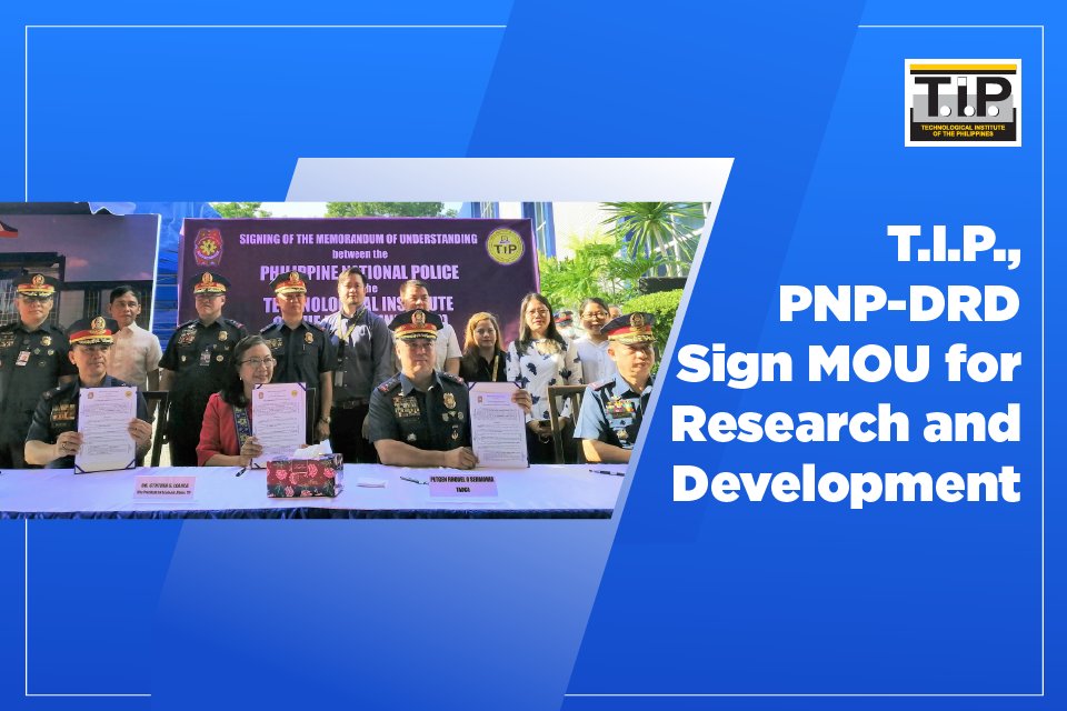TIP1962official's tweet photo. T.I.P. recently signed an agreement with PNP-DRD to work on multidisciplinary projects involving research & development aimed at enhancing law enforcement and public safety. | Read more: https://t.co/698gBliPE6
#TIPJointVentures
#TIPPNPDRD
#TIPWay https://t.co/ZWEkTactKo